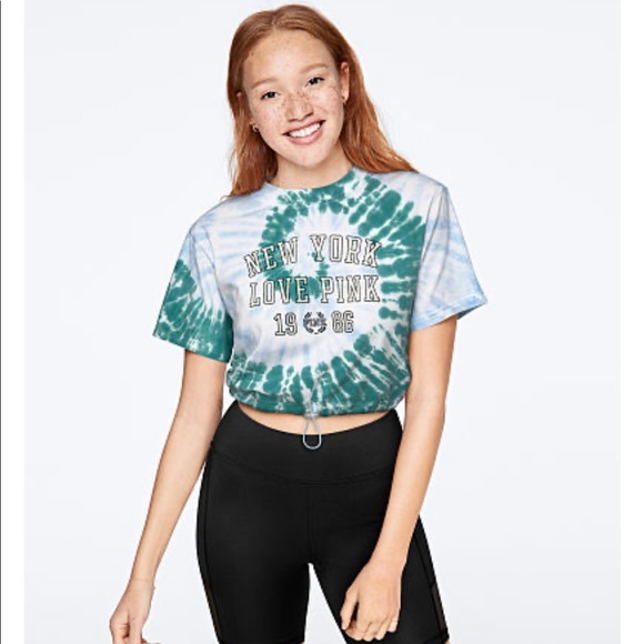 PINK Victoria's Secret Tops - VS PINK Short Sleeve Drawstring Crop Tie Dye NWT